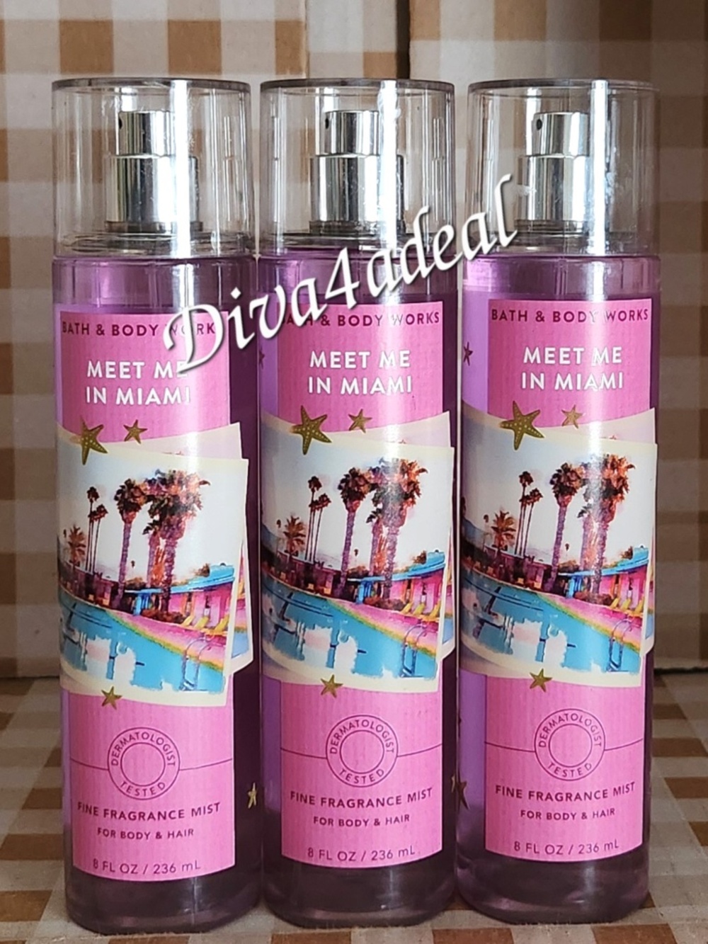3X Bath & Body Works MEET ME IN MIAMI 8 FL OZ Mist Spray Bundle